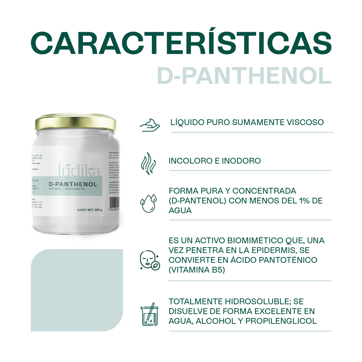 D – Pantenol (Pro-Vitamina B5) | Facial, Corporal, Capilar | Hidratante, Calmante y Cicatrizante