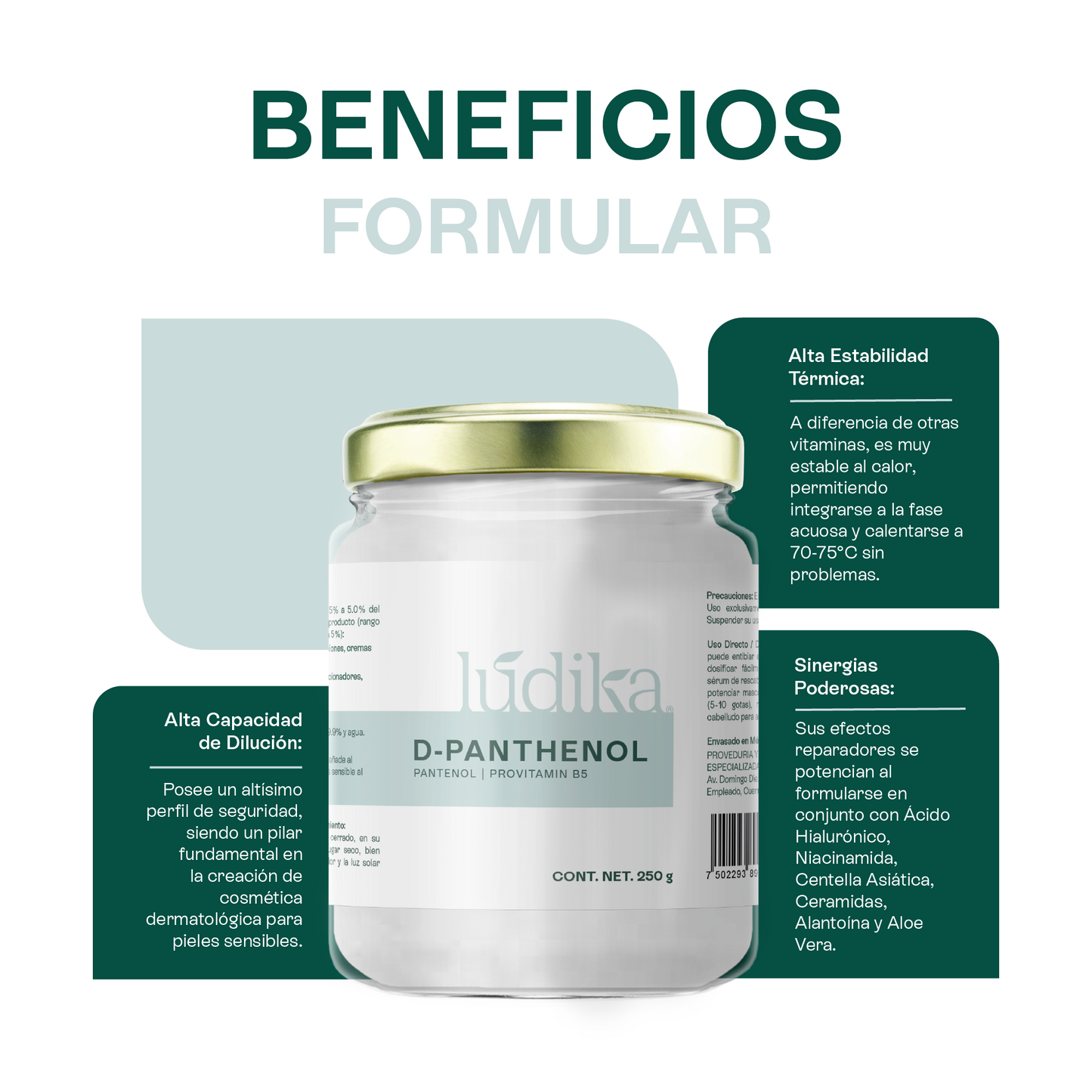 D – Pantenol (Pro-Vitamina B5) | Facial, Corporal, Capilar | Hidratante, Calmante y Cicatrizante