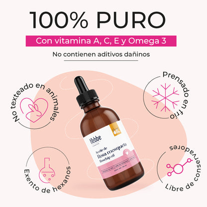 Kit 3 Aceites de Rosa Mosqueta | Facial y Corporal | Tratamiento Regenerador, Antiedad y Cicatrizante