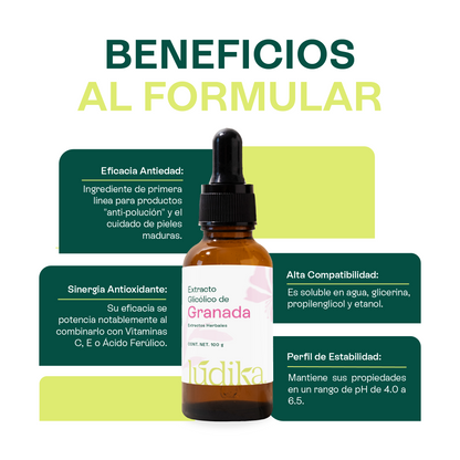 Extracto Glicólico de Granada | Facial, Corporal y Capilar | Activo Antioxidante, Antienvejecimiento e Iluminador