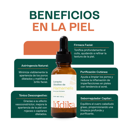 Extracto Glicólico de Hamamelis | Facial, Corporal y Capilar | Activo Astringente, Purificante y Vasoconstrictor