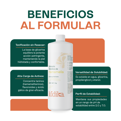 Extracto Glicólico de Hamamelis | Facial, Corporal y Capilar | Activo Astringente, Purificante y Vasoconstrictor