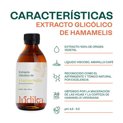 Extracto Glicólico de Hamamelis | Facial, Corporal y Capilar | Activo Astringente, Purificante y Vasoconstrictor