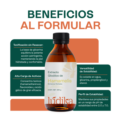 Extracto Glicólico de Hamamelis | Facial, Corporal y Capilar | Activo Astringente, Purificante y Vasoconstrictor