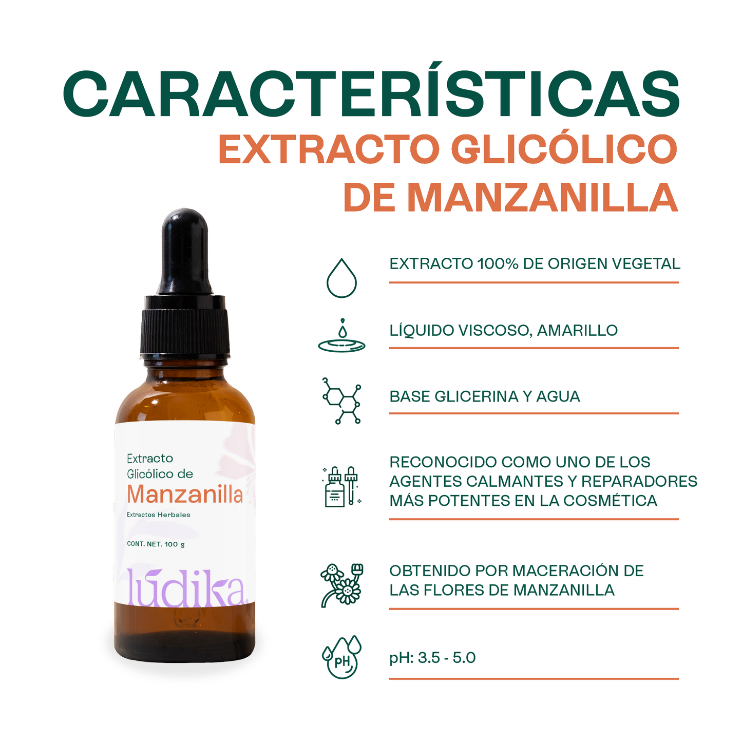 Extracto Glicólico de Manzanilla | Facial, Corporal y Capilar | Activo Calmante, Antiinflamatorio y Reparador