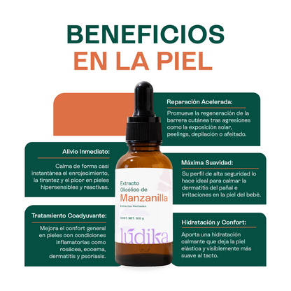 Extracto Glicólico de Manzanilla | Facial, Corporal y Capilar | Activo Calmante, Antiinflamatorio y Reparador