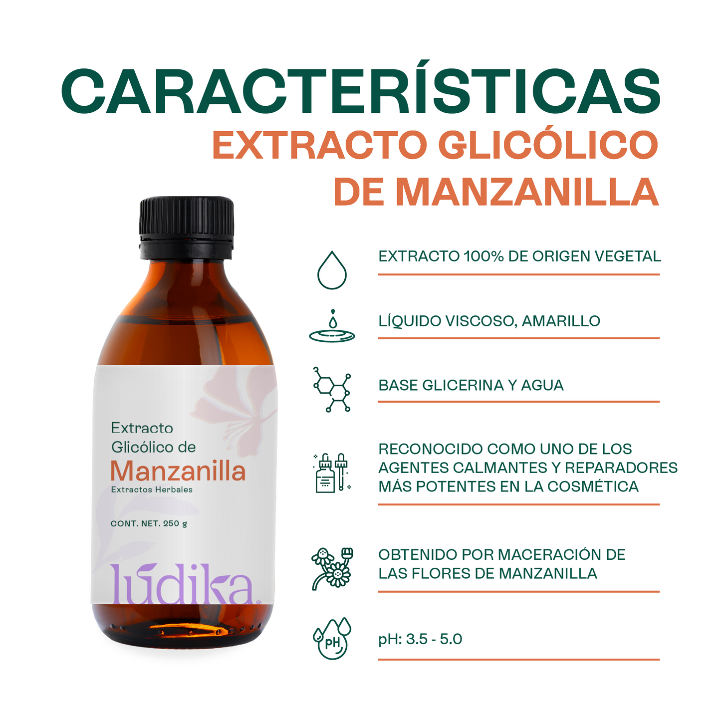 Extracto Glicólico de Manzanilla | Facial, Corporal y Capilar | Activo Calmante, Antiinflamatorio y Reparador