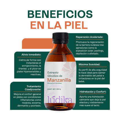 Extracto Glicólico de Manzanilla | Facial, Corporal y Capilar | Activo Calmante, Antiinflamatorio y Reparador