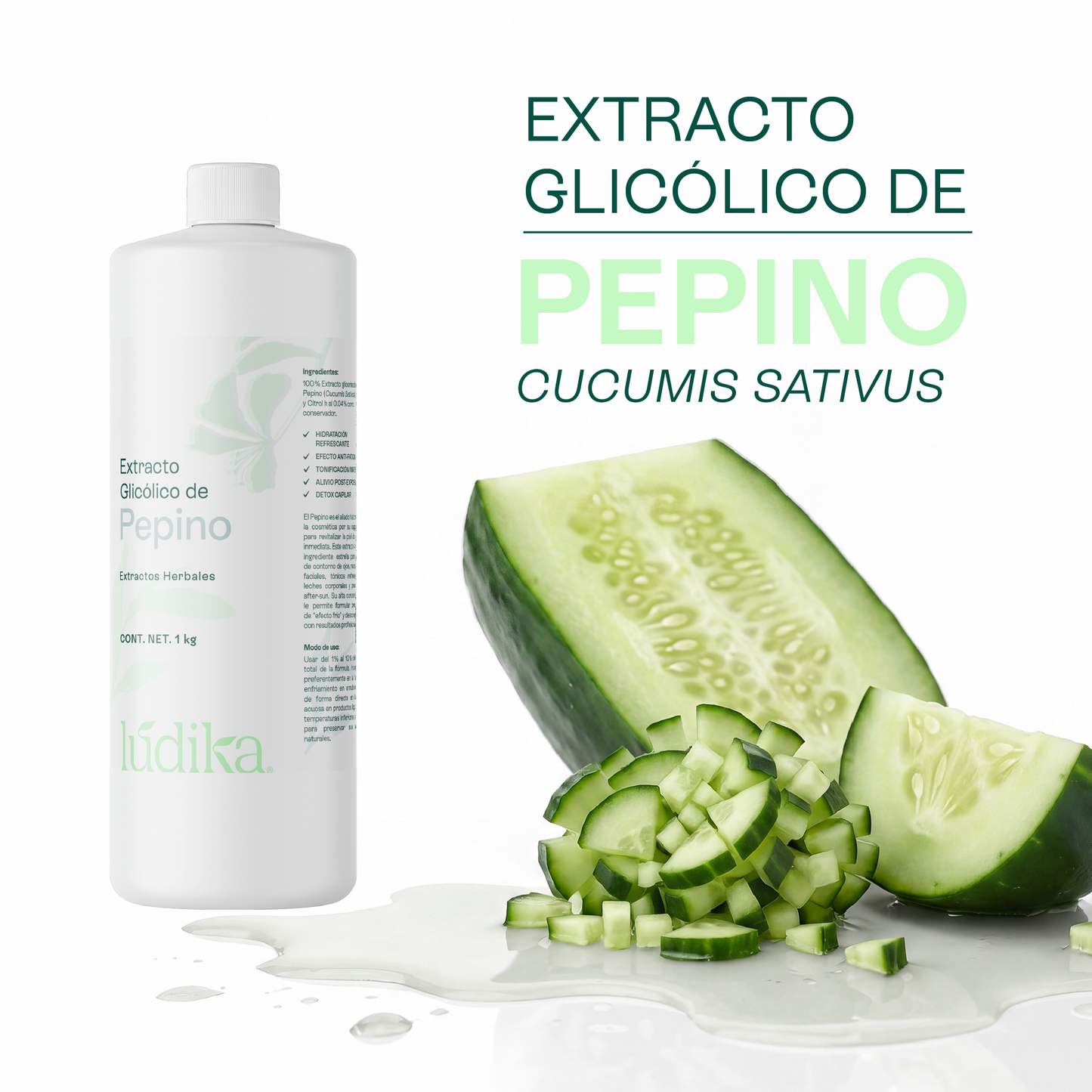 Extracto Glicólico de Pepino | Facial, Corporal y Capilar | Activo Hidratante, Refrescante y Descongestivo
