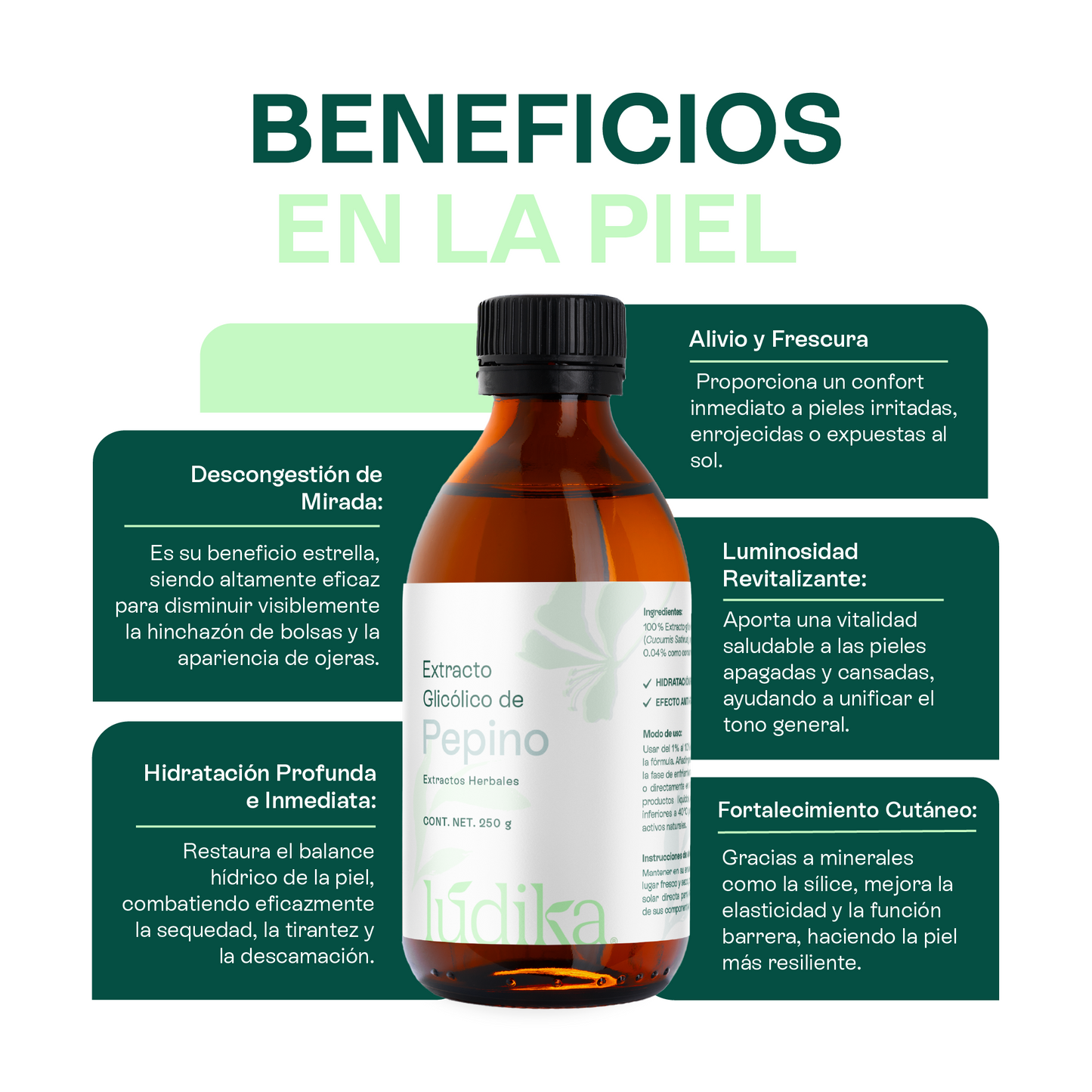 Extracto Glicólico de Pepino | Facial, Corporal y Capilar | Activo Hidratante, Refrescante y Descongestivo