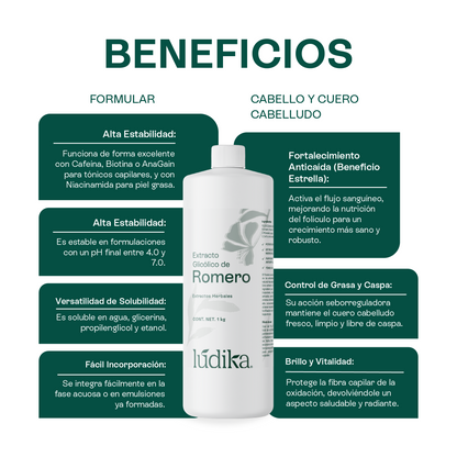 Extracto Glicólico de Romero | Facial, Capilar y Corporal | Activo Antioxidante, Purificante y Estimulante Capilar