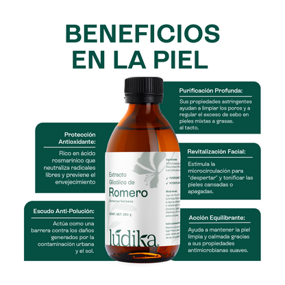 Extracto Glicólico de Romero | Facial, Capilar y Corporal | Activo Antioxidante, Purificante y Estimulante Capilar