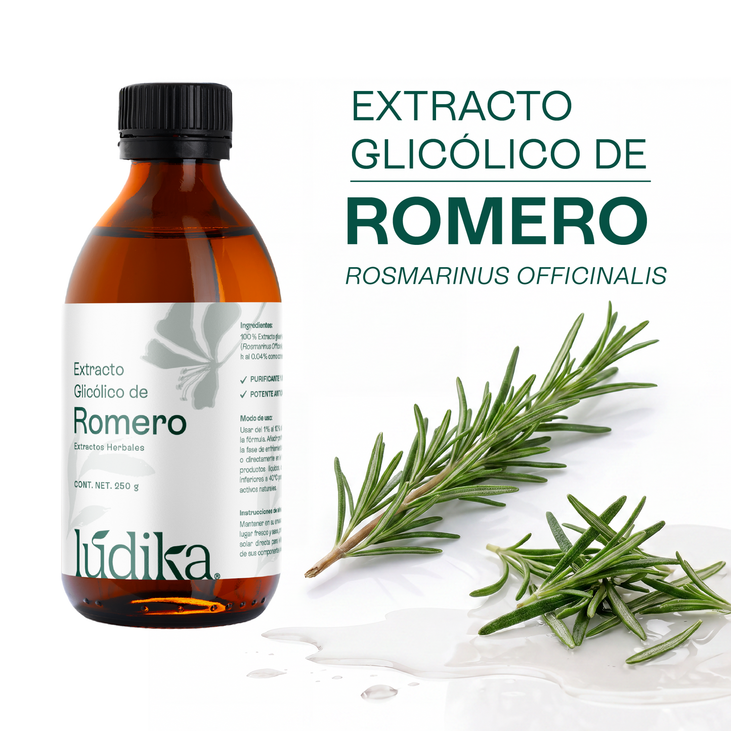 Extracto Glicólico de Romero | Facial, Capilar y Corporal | Activo Antioxidante, Purificante y Estimulante Capilar
