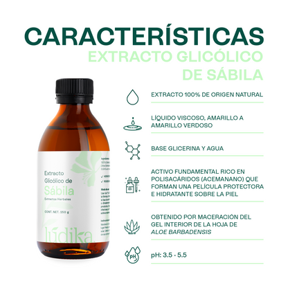 Extracto Glicólico de Aloe Vera | Facial, Corporal y Capilar | Activo Hidratante, Calmante y Reparador de la Piel