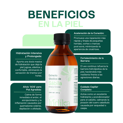 Extracto Glicólico de Aloe Vera | Facial, Corporal y Capilar | Activo Hidratante, Calmante y Reparador de la Piel