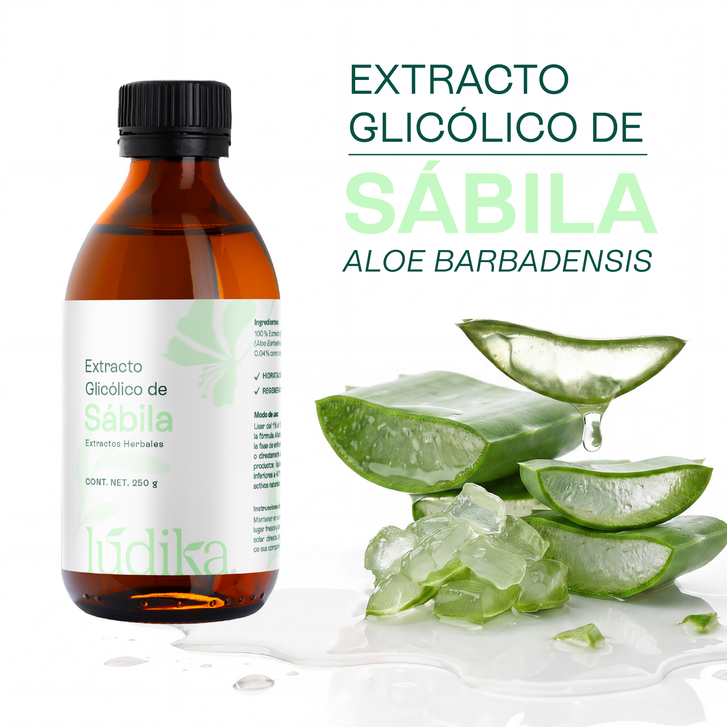 Extracto Glicólico de Aloe Vera | Facial, Corporal y Capilar | Activo Hidratante, Calmante y Reparador de la Piel