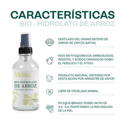 Bio Hidrolato de Arroz Integral | Facial y Corporal | Iluminador, Calmante e Hidratante