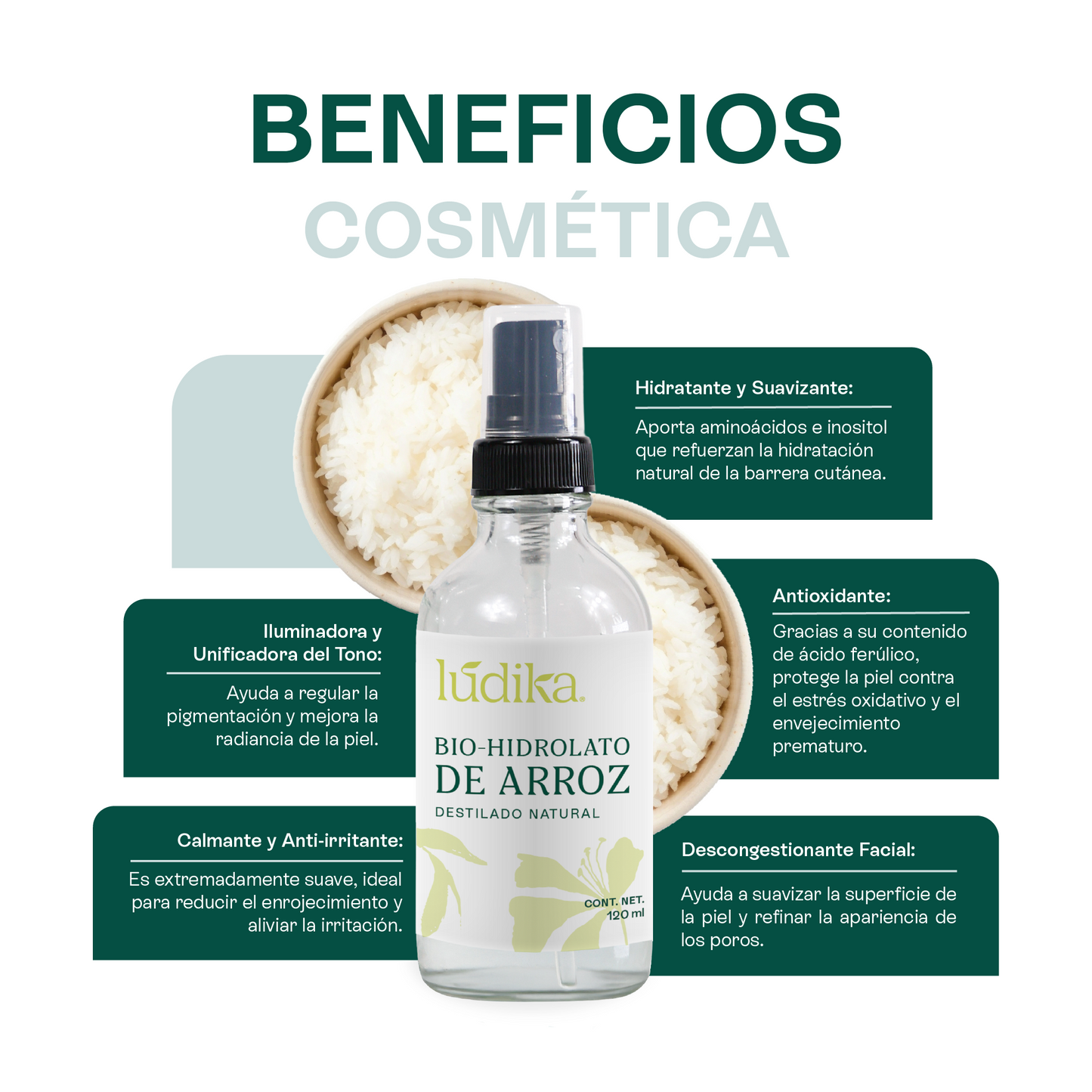 Bio Hidrolato de Arroz Integral | Facial y Corporal | Iluminador, Calmante e Hidratante