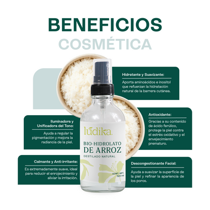 Bio Hidrolato de Arroz Integral | Facial y Corporal | Iluminador, Calmante e Hidratante