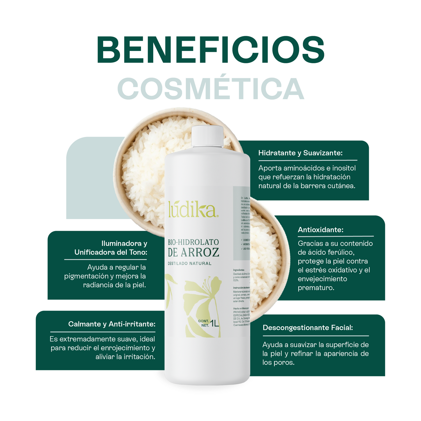 Bio Hidrolato de Arroz Integral | Facial y Corporal | Iluminador, Calmante e Hidratante