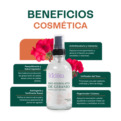 Bio Hidrolato de Geranio | Facial y Corporal | Reequilibrante, Regenerador y Tonificante
