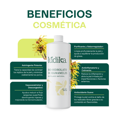 Hidrolato de Hamamelis | Facial y Corporal | Astringente, Purificante y Calmante
