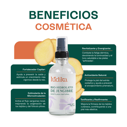 Bio Hidrolato de Jengibre | Facial y Corporal | Estimulante, Revitalizante y Tonificante