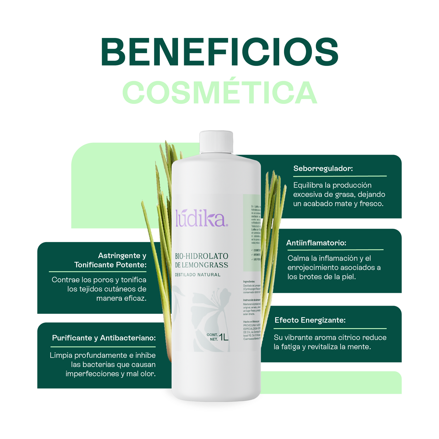 Hidrolato de Lemongrass | Facial y Corporal | Purificante, Astringente y Tonificante