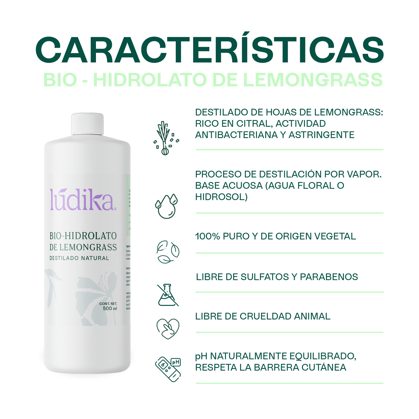 Hidrolato de Lemongrass | Facial y Corporal | Purificante, Astringente y Tonificante