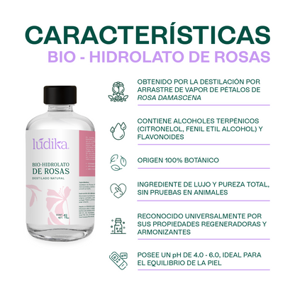 Bio Hidrolato de Rosas Damascena | Envase de vidrio | Facial | Antiedad, Calmante
