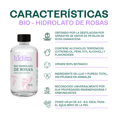 Bio Hidrolato de Rosas Damascena | Envase de vidrio | Facial | Antiedad, Calmante
