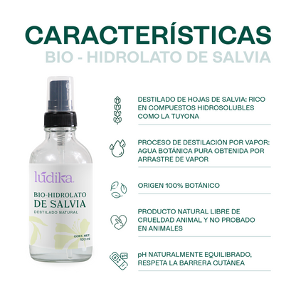 Hidrolato de Salvia | Facial y Corporal | Purificante, Seborregulador y Astringente