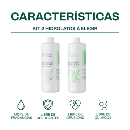 Kit de Hidrolatos | 2 Tónicos Faciales Puros para Refrescar y Equilibrar tu Piel A escoger 1 L c/u