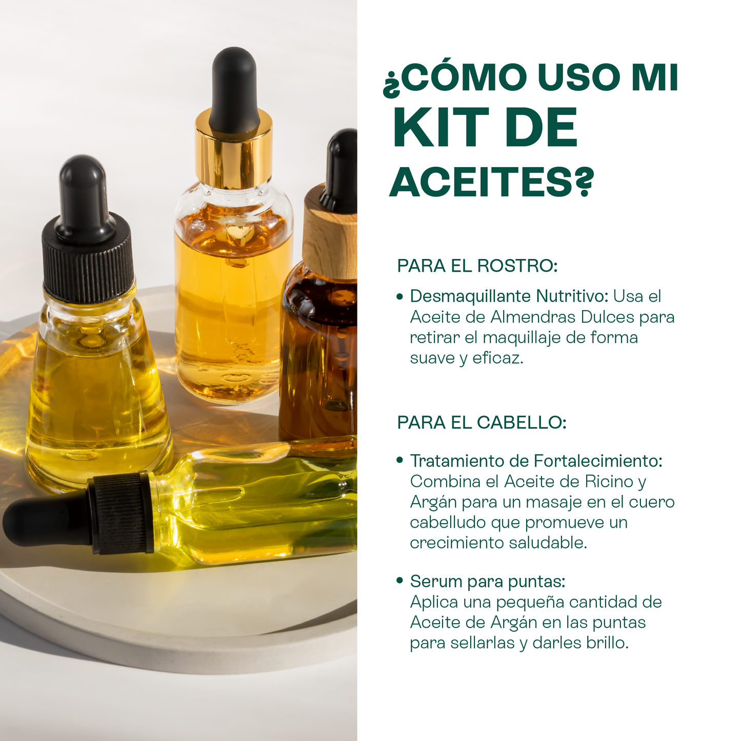 Kit de 4 Aceites Puros | Ricino, Rosa Mosqueta, Argán, Almendras | Antiedad, Fortalecimiento e Hidratación para Piel y Cabello