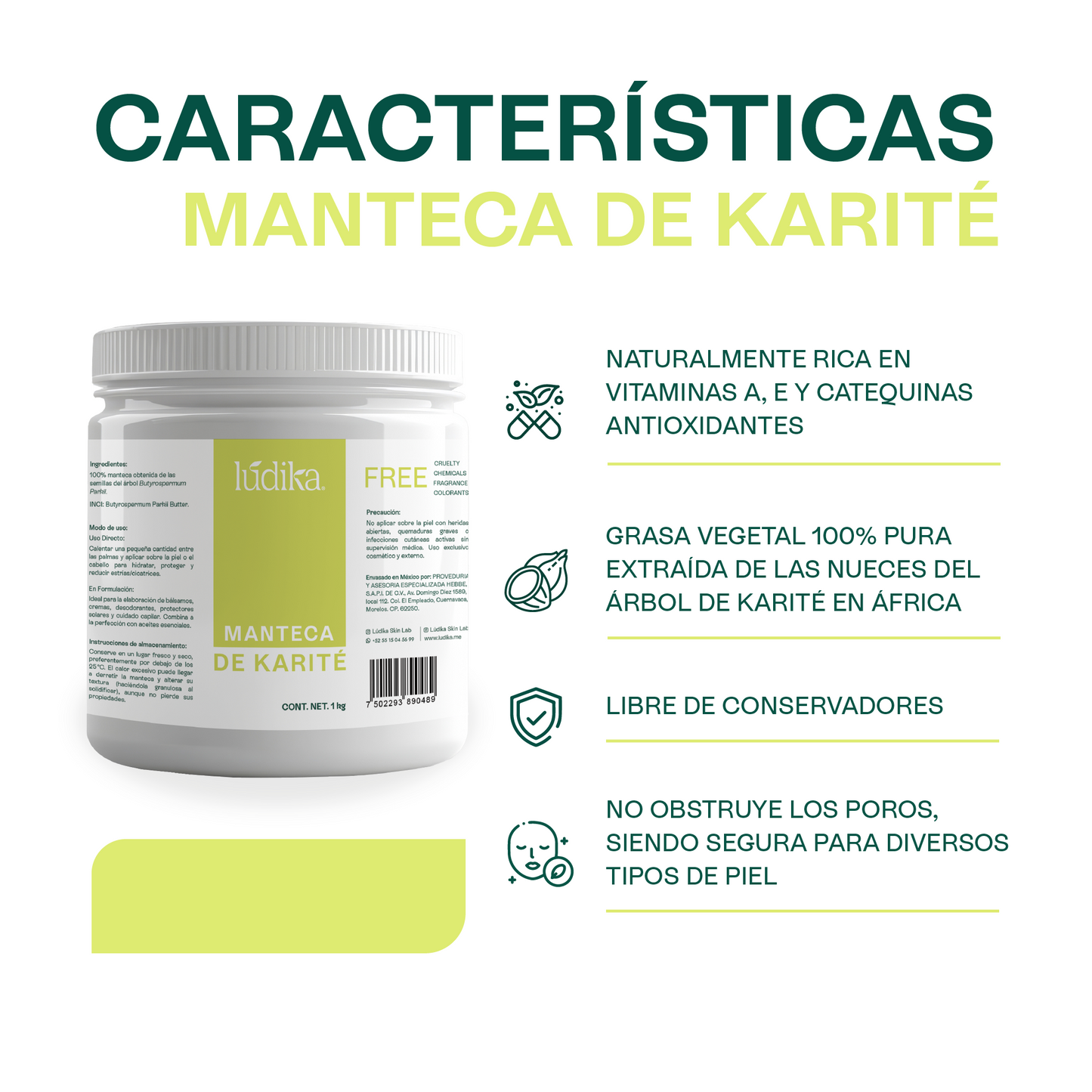 Manteca de Karité | Cuerpo, Rostro y Cabello | Emoliente, Reparadora y Protectora