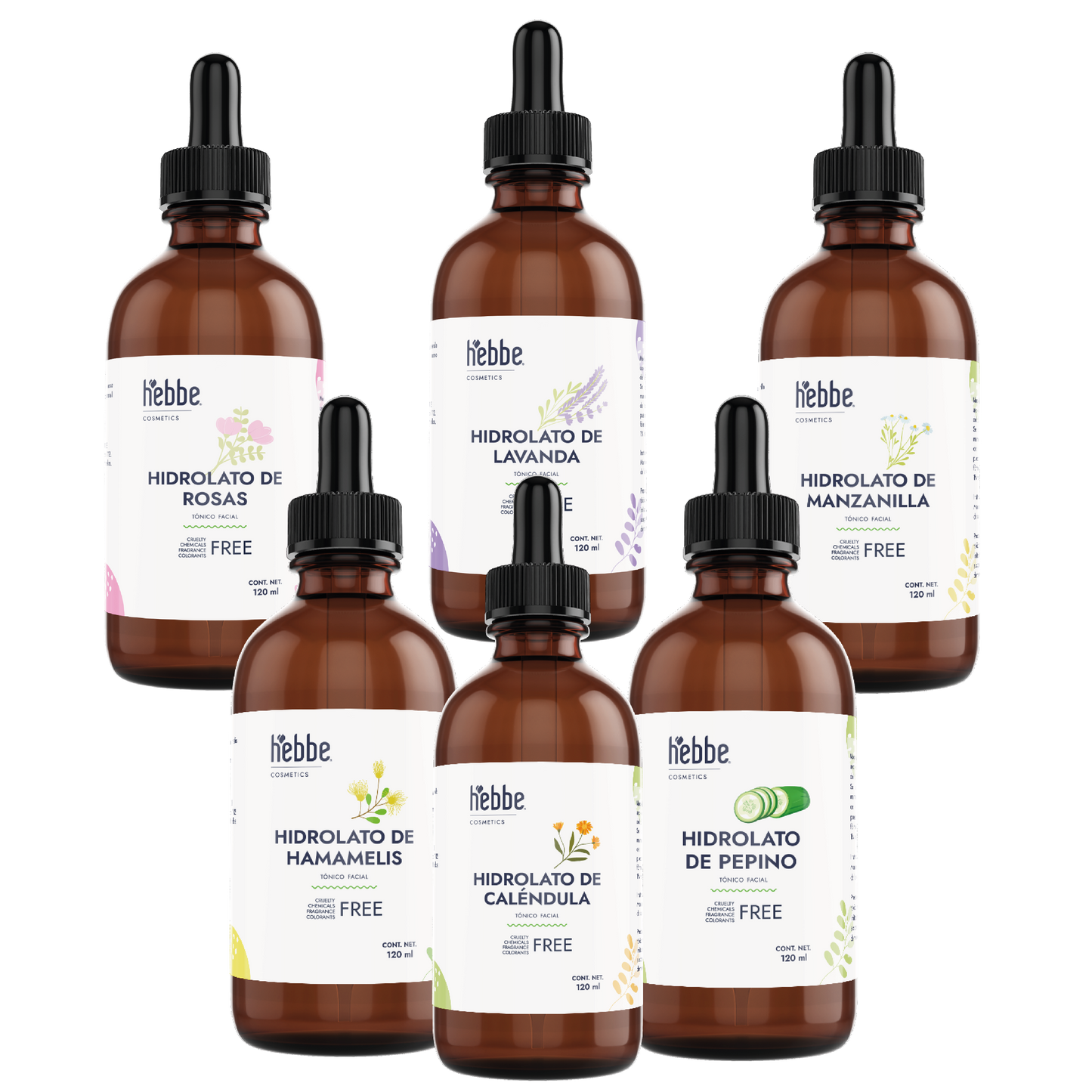 Kit de 6 Hidrolatos en Gotero 120 ml | Esencia Floral y Herbal Pura para el Cuidado Completo