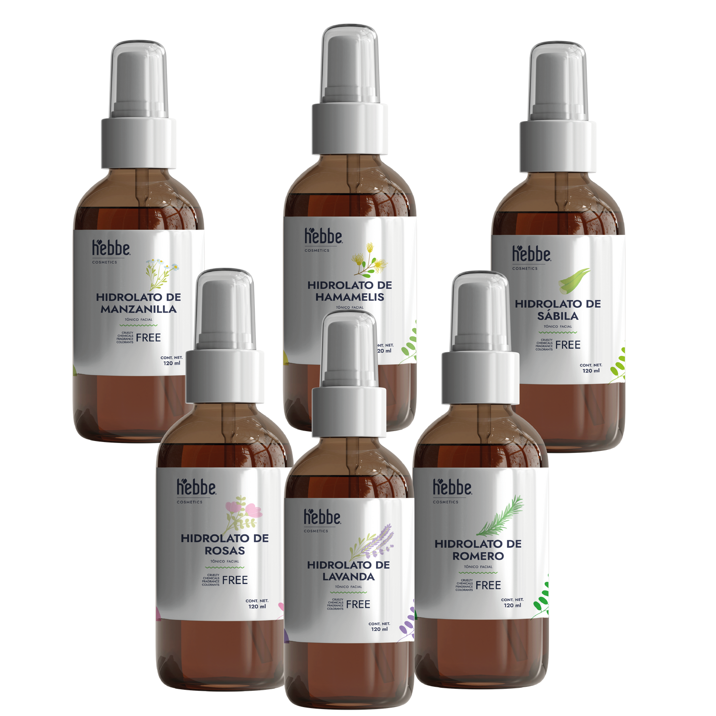Kit 6 Hidrolatos en Spray 120 m | Esencia Floral Pura para Revitalizar y Calmar Piel y Cabello A elegir