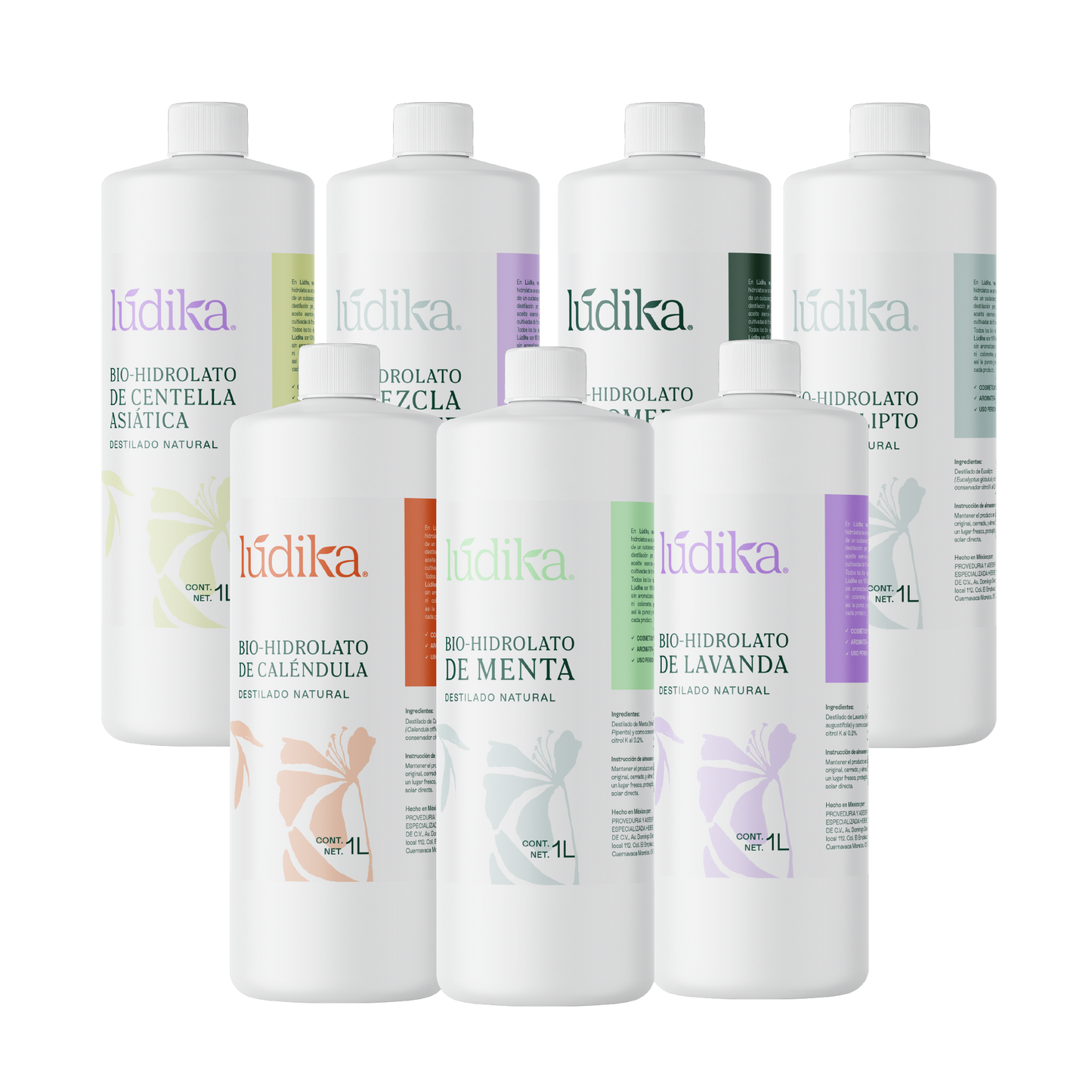 Kit de Hidrolatos | 7 Tónicos Faciales y Capilares 100% Puros y Naturales A escoger 1 L c/u