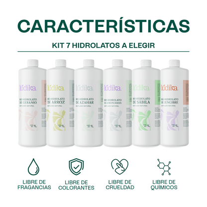 Kit de Hidrolatos | 7 Tónicos Faciales y Capilares 100% Puros y Naturales A escoger 1 L c/u
