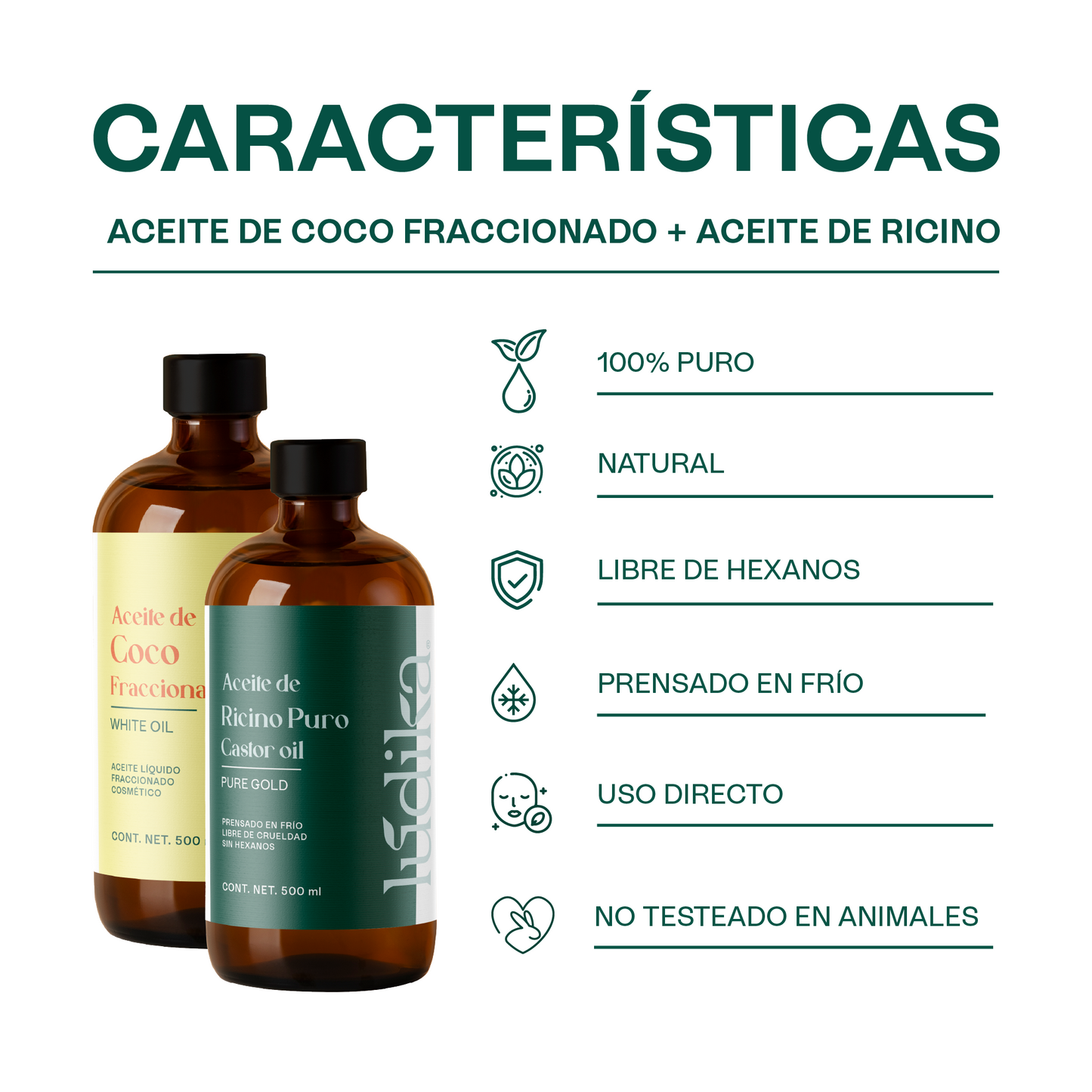 Dúo de Aceites | Aceite de Ricino y Coco Líquido | Hidratación Profunda, Masaje y Nutrición Capilar
