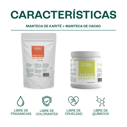 Manteca de cacao y karité | Kit de Mantecas vegetales | Hidratación Profunda y Nutrición para Piel Seca y Sensible