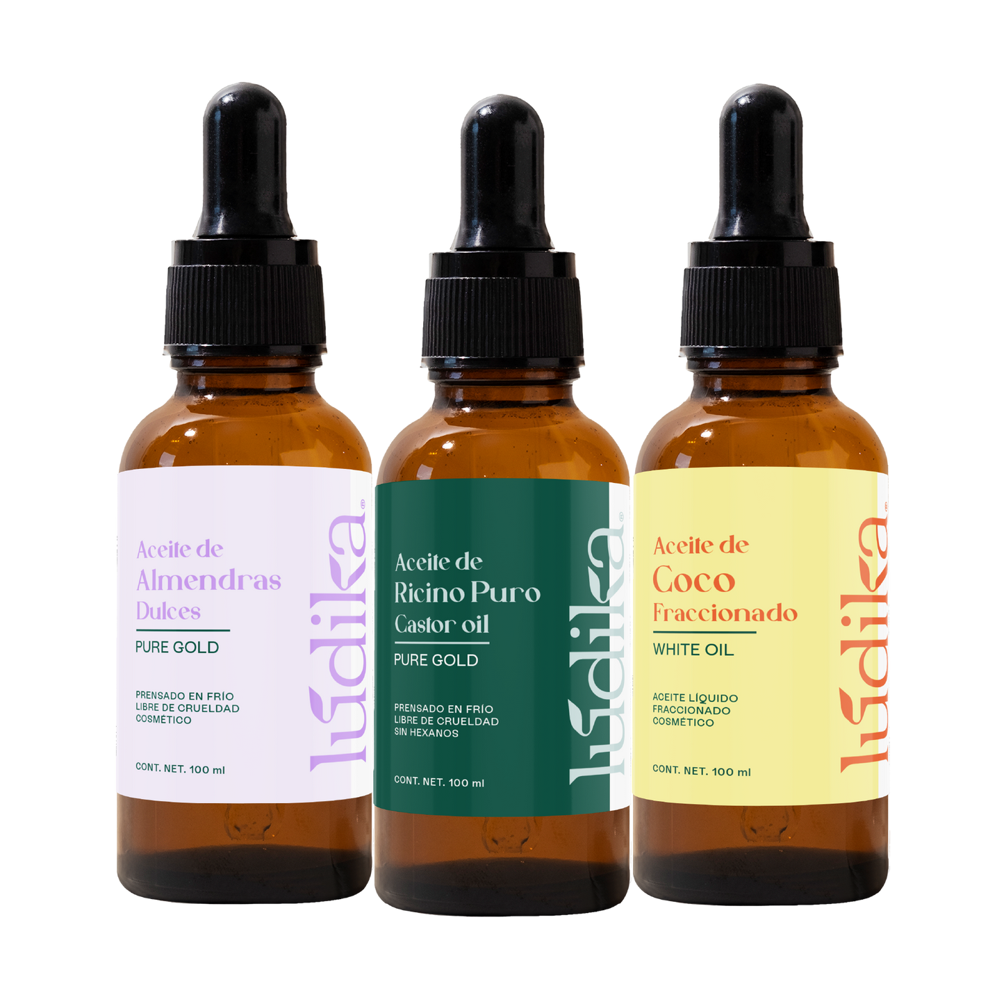 Kit 3 aceites capilares | Aceites de Ricino, Almendras Dulces y Coco Fraccionado | Piel, Cabello y Masajes