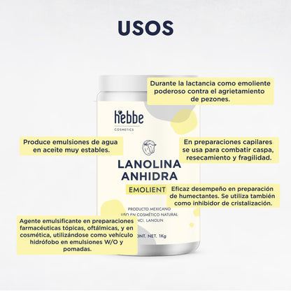 Lanolina Anhidra | Emulsionante W/O | Reparador Intensivo y Emoliente Barrera Semi-Oclusivo
