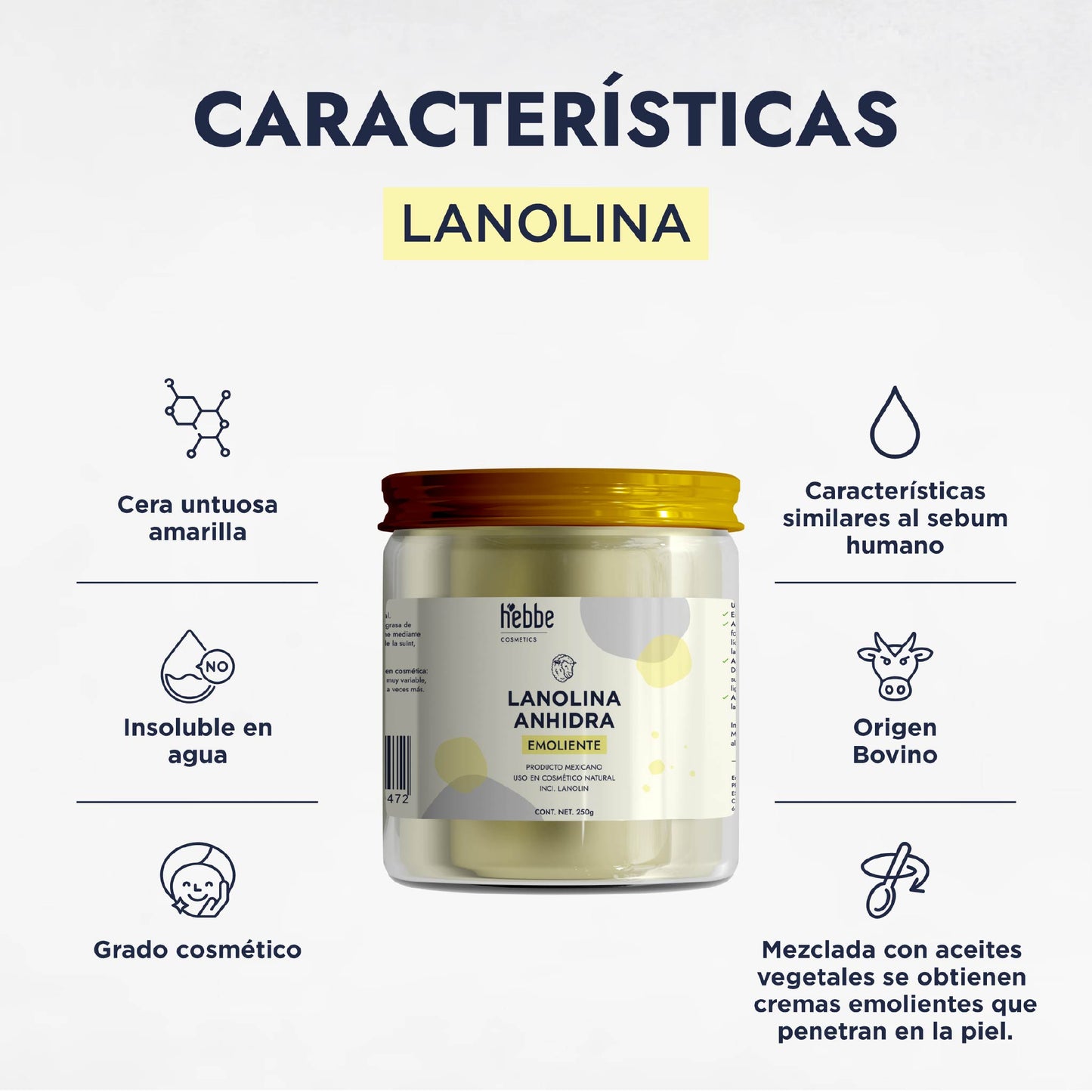 Lanolina Anhidra | Emulsionante W/O | Reparador Intensivo y Emoliente Barrera Semi-Oclusivo