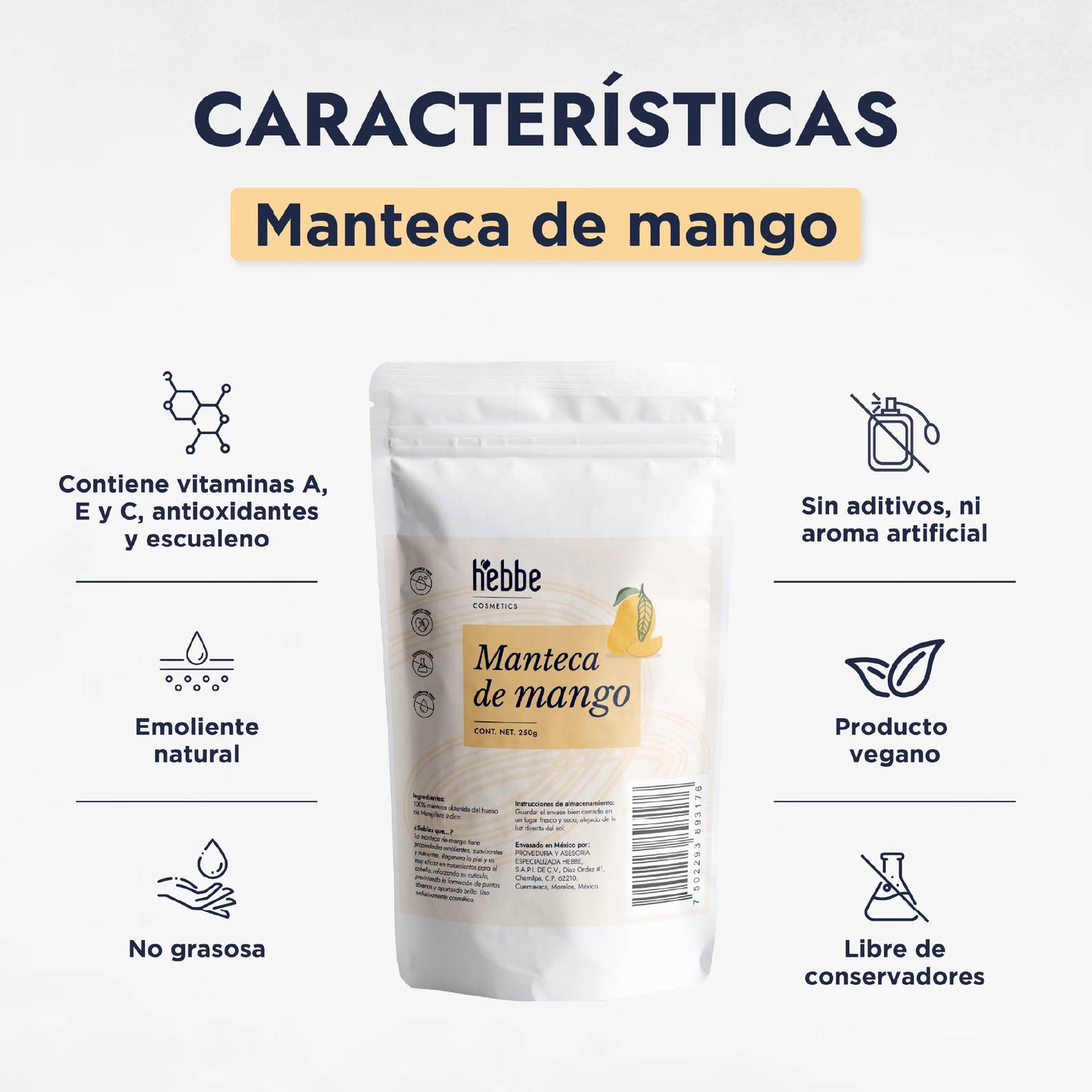 Manteca de Mango | Cuerpo, Cabello y Labios | Emoliente Ligera, Nutritiva y Regeneradora