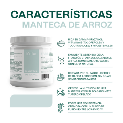 Manteca de Arroz | Rostro, Cuerpo y Cabello | Emoliente Antioxidante de Tacto Seco y Sedoso