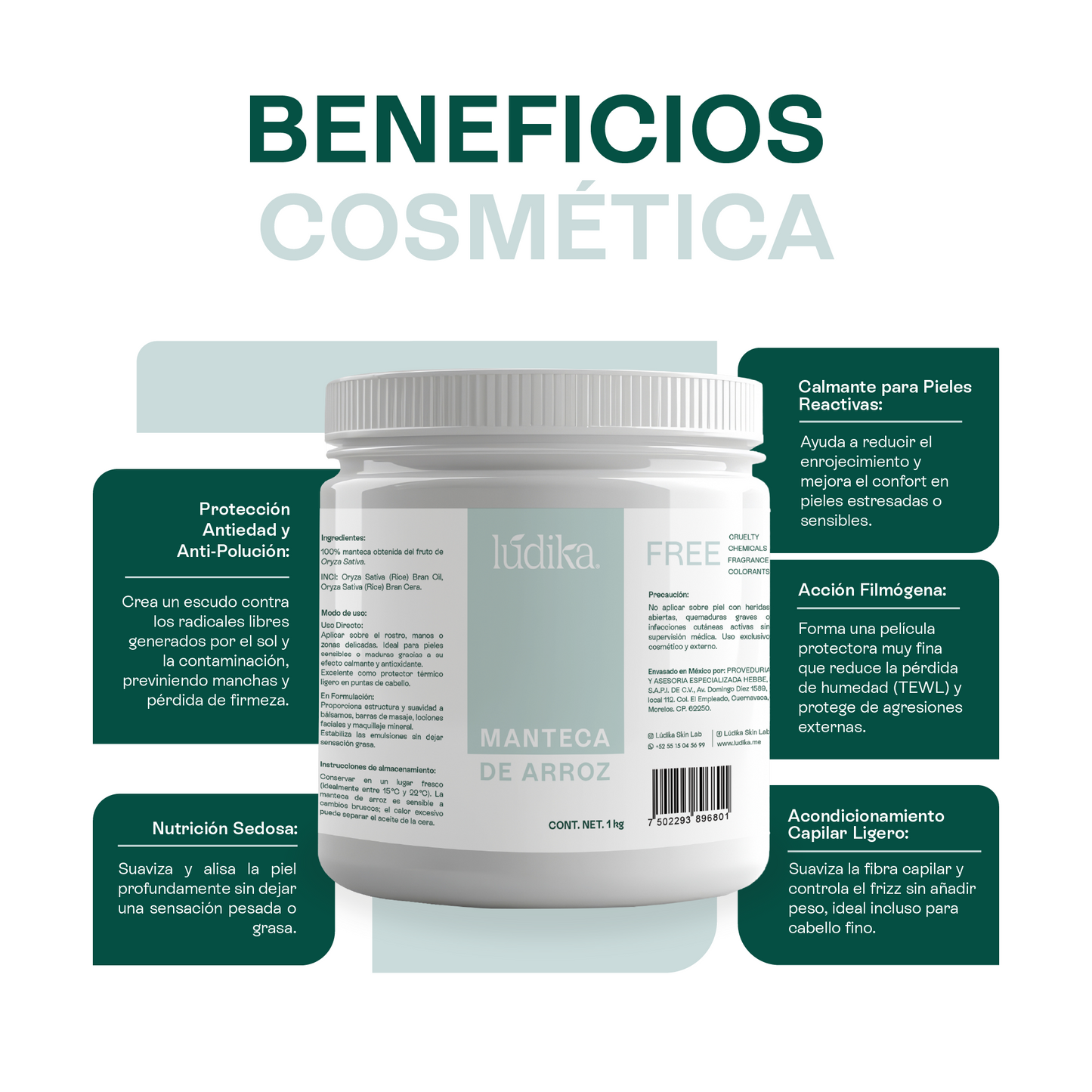 Manteca de Arroz | Rostro, Cuerpo y Cabello | Emoliente Antioxidante de Tacto Seco y Sedoso