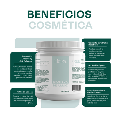 Manteca de Arroz | Rostro, Cuerpo y Cabello | Emoliente Antioxidante de Tacto Seco y Sedoso