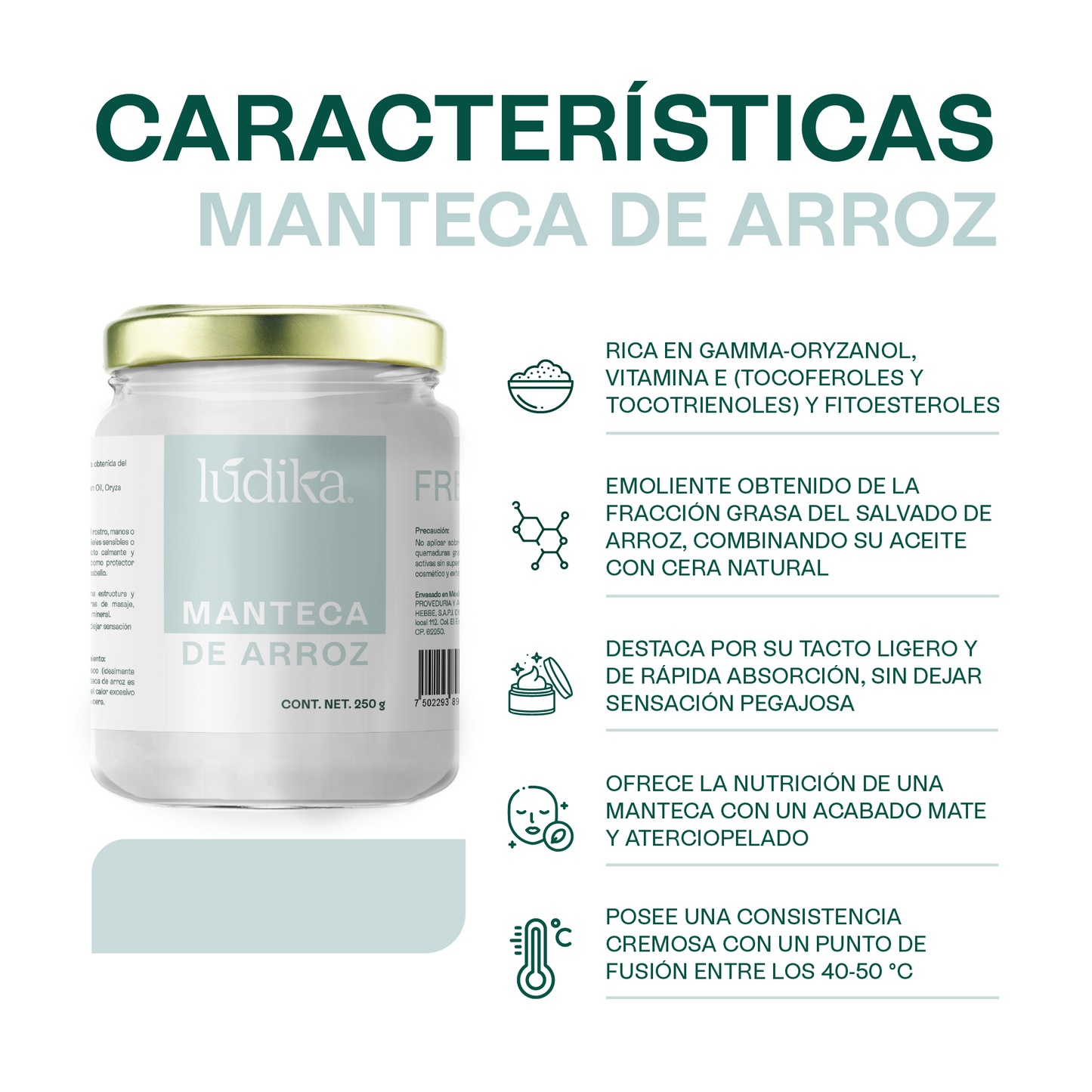 Manteca de Arroz | Rostro, Cuerpo y Cabello | Emoliente Antioxidante de Tacto Seco y Sedoso