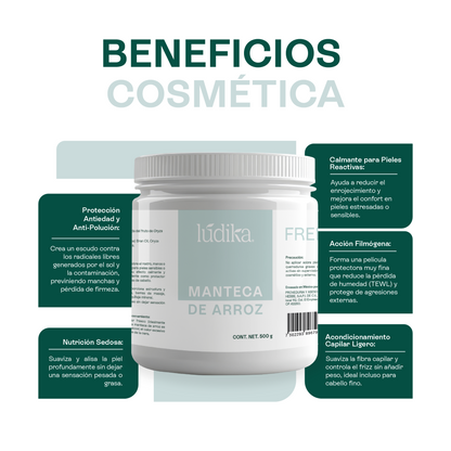 Manteca de Arroz | Rostro, Cuerpo y Cabello | Emoliente Antioxidante de Tacto Seco y Sedoso